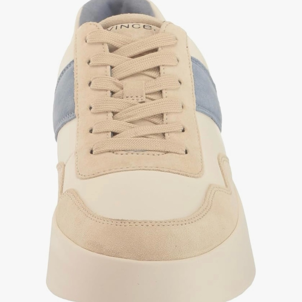 Vince Warren Platform Leather Cream and Blue Women's Sneakers - Picture 2 of 4